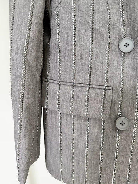 New Lapel Long Sleeve Spliced Pockets Coat High Waist Pant Chic Set CODE: KAR4044