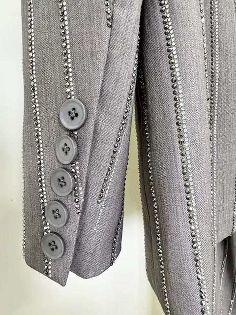 New Lapel Long Sleeve Spliced Pockets Coat High Waist Pant Chic Set CODE: KAR4044