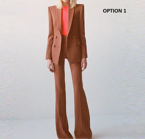 New fashion double-breasted slim-fit bell-bottom pants casual two-piece suit CODE: KAR4045