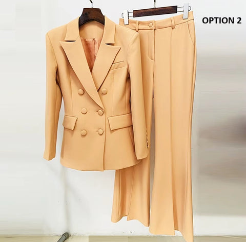 New fashion double-breasted slim-fit bell-bottom pants casual two-piece suit CODE: KAR4045