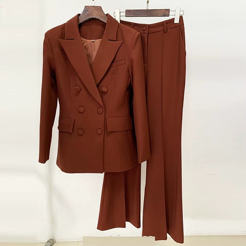 New fashion double-breasted slim-fit bell-bottom pants casual two-piece suit CODE: KAR4045