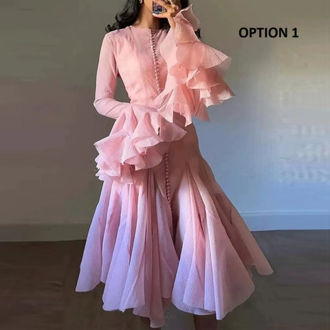 New High-collar Long-sleeved Fashion Mid-length Gown CODE: KAR4050