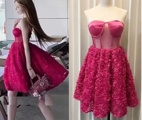 New Claret Sleeveless Floral Slim Evening Party Mini Dress CODE:  KAR4051