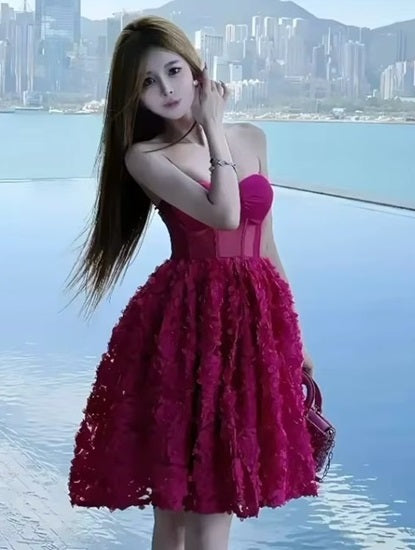 New Claret Sleeveless Floral Slim Evening Party Mini Dress CODE:  KAR4051