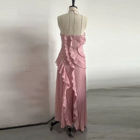 New Neck Strap Ruffles Backless Evening Party Dress CODE: KAR4053