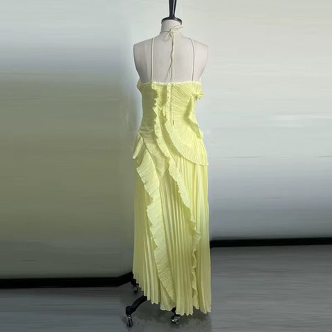 New Neck Strap Ruffles Backless Evening Party Dress CODE: KAR4053