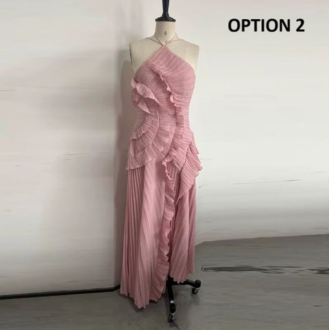 New Neck Strap Ruffles Backless Evening Party Dress CODE: KAR4053