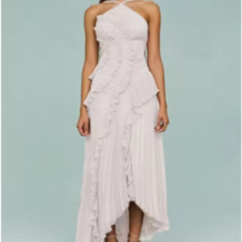 New Neck Strap Ruffles Backless Evening Party Dress CODE: KAR4053