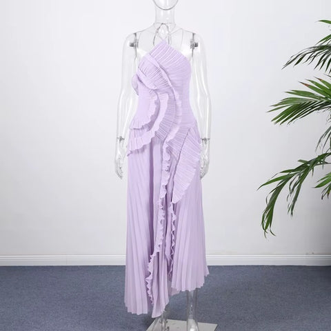 New Neck Strap Ruffles Backless Evening Party Dress CODE: KAR4053