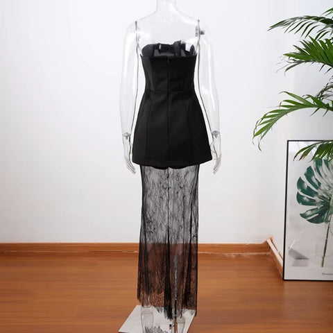 New Vest Lace Long Skirt And Strapless Long Tube Top 2 Piece Set CODE: KAR4054