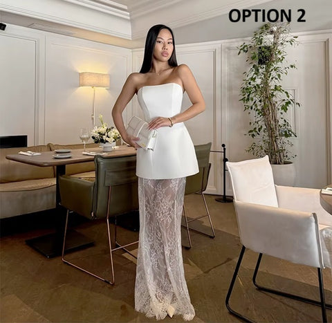New Vest Lace Long Skirt And Strapless Long Tube Top 2 Piece Set CODE: KAR4054