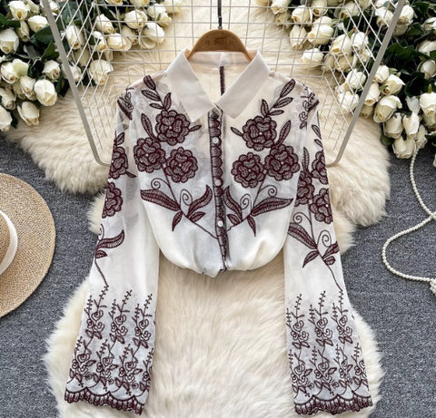 New Sheer print loose Single Breasted Long Sleeve Top CODE: KAR4056