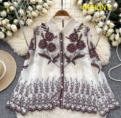 New Sheer print loose Single Breasted Long Sleeve Top CODE: KAR4056