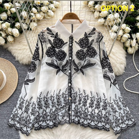 New Sheer print loose Single Breasted Long Sleeve Top CODE: KAR4056