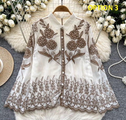 New Sheer print loose Single Breasted Long Sleeve Top CODE: KAR4056