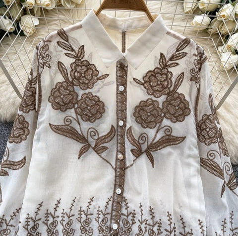 New Sheer print loose Single Breasted Long Sleeve Top CODE: KAR4056