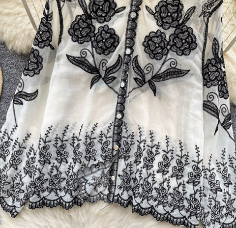 New Sheer print loose Single Breasted Long Sleeve Top CODE: KAR4056