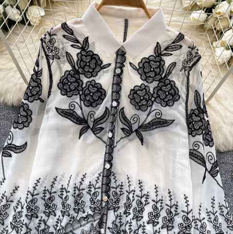 New Sheer print loose Single Breasted Long Sleeve Top CODE: KAR4056