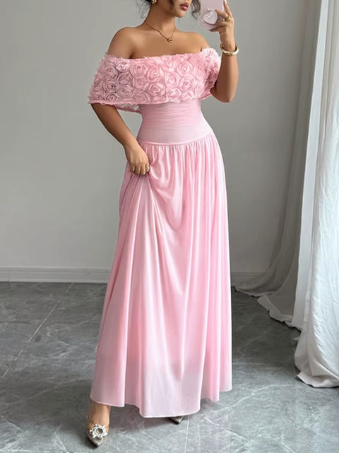 New Off-The-Shoulder Pleated Elegant Evening Maxi Dress CODE: KAR4058