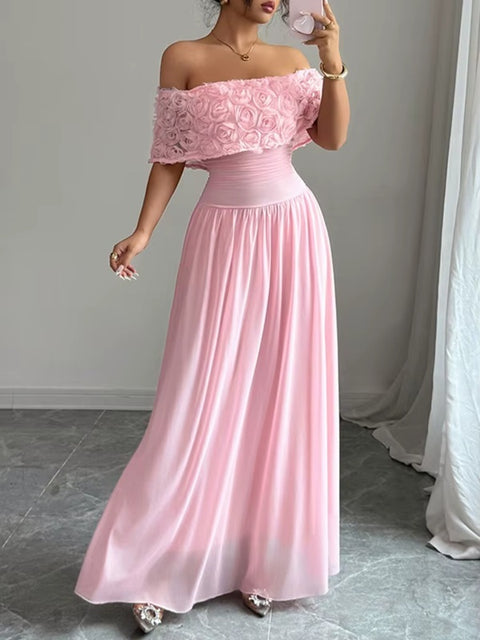 New Off-The-Shoulder Pleated Elegant Evening Maxi Dress CODE: KAR4058
