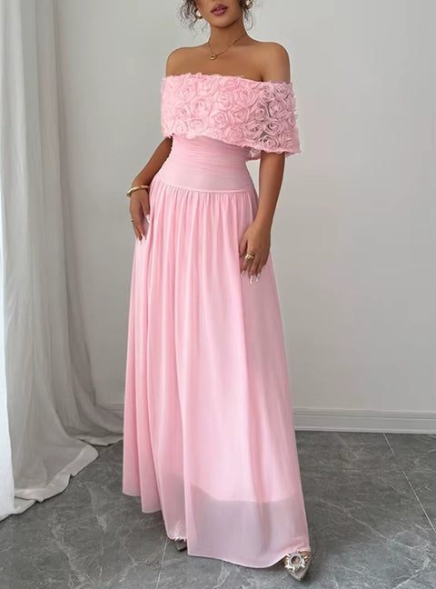 New Off-The-Shoulder Pleated Elegant Evening Maxi Dress CODE: KAR4058
