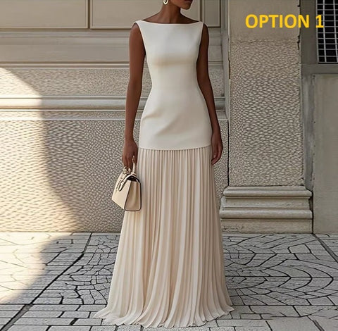 New Pleated Patchwork Sleeveless Loose Party Dress: KAR4059