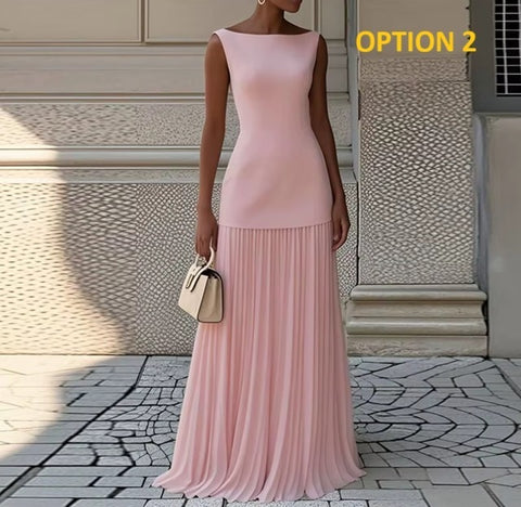 New Pleated Patchwork Sleeveless Loose Party Dress: KAR4059