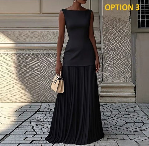New Pleated Patchwork Sleeveless Loose Party Dress: KAR4059