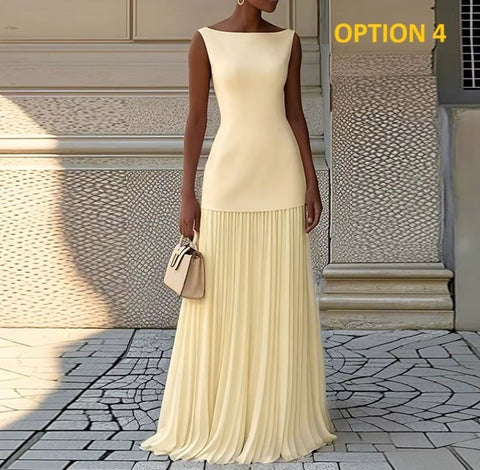 New Pleated Patchwork Sleeveless Loose Party Dress: KAR4059