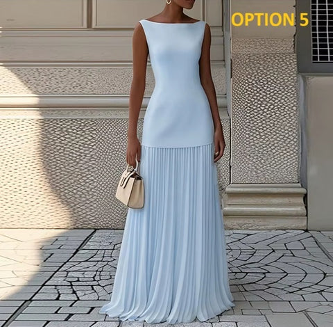 New Pleated Patchwork Sleeveless Loose Party Dress: KAR4059