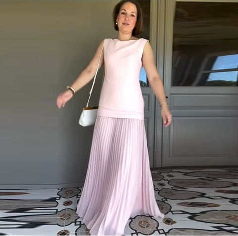 New Pleated Patchwork Sleeveless Loose Party Dress: KAR4059