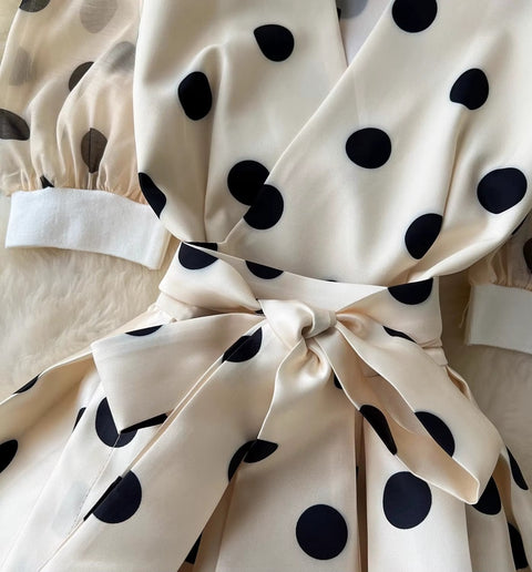 New Elegant Chic Puff Sleeve Dot Midi Dress CODE: KAR4063