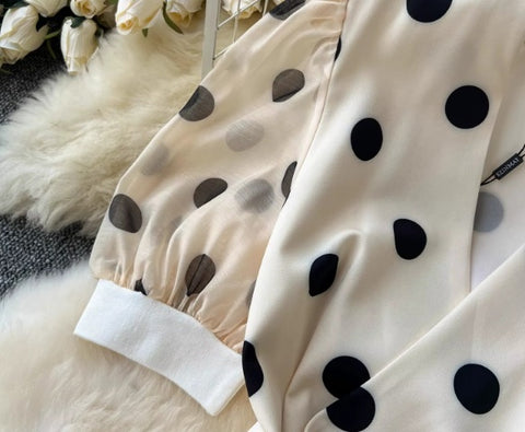 New Elegant Chic Puff Sleeve Dot Midi Dress CODE: KAR4063