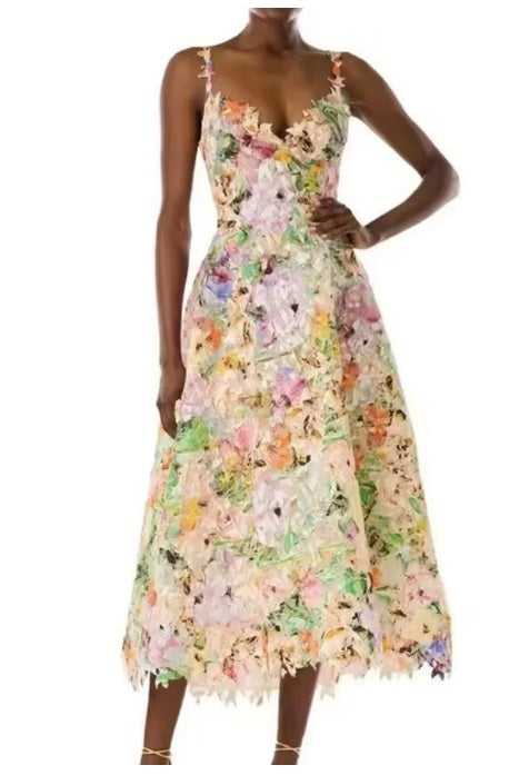 New Printed Slash Collar Camisole Long Dress CODE: KAR4064