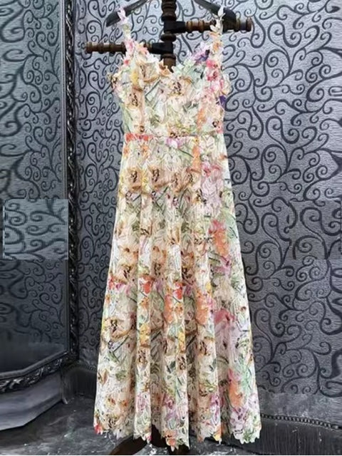 New Printed Slash Collar Camisole Long Dress CODE: KAR4064