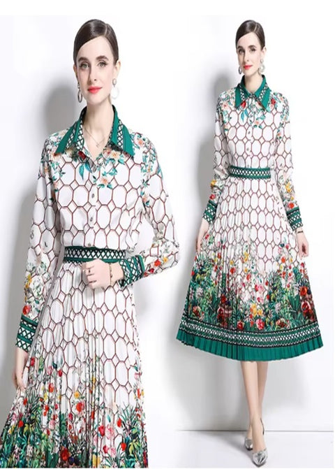 New  Turn-down Collar Loose Tops And Big Swing Long Midi Skirt Suit two piece set CODE: KAR4068