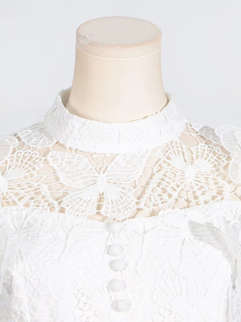 New Stand Collar Long Sleeve Top And Appliques Skirt Chic Set CODE: KAR4073