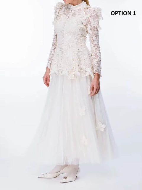New Stand Collar Long Sleeve Top And Appliques Skirt Chic Set CODE: KAR4073