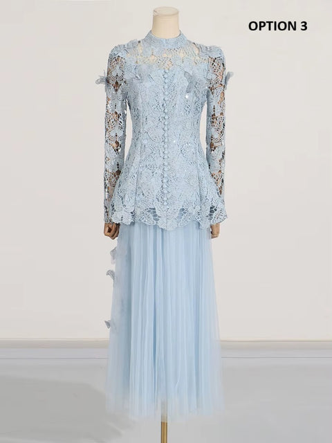 New Stand Collar Long Sleeve Top And Appliques Skirt Chic Set CODE: KAR4073