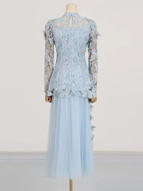 New Stand Collar Long Sleeve Top And Appliques Skirt Chic Set CODE: KAR4073