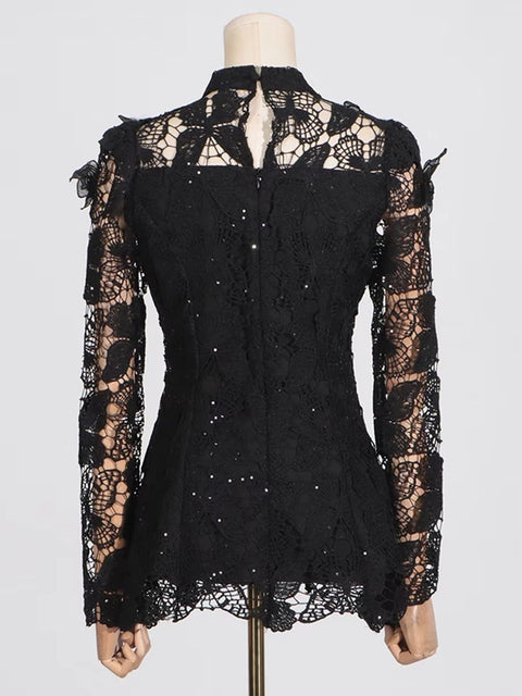 New Stand Collar Long Sleeve Top And Appliques Skirt Chic Set CODE: KAR4073