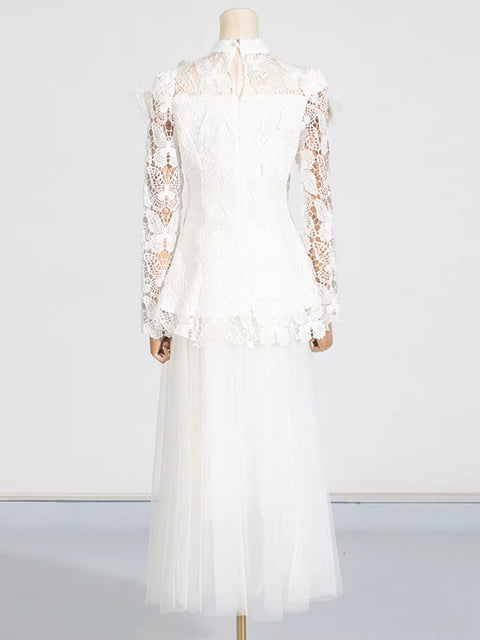 New Stand Collar Long Sleeve Top And Appliques Skirt Chic Set CODE: KAR4073