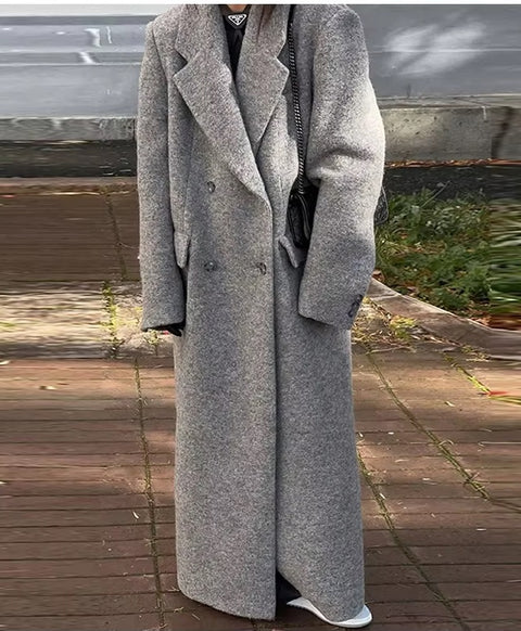 Fashion Turn Down Collar Autumn Winter Elegant Sleeve Coats Chic Pocket Long Jacket CODE: KAR4077