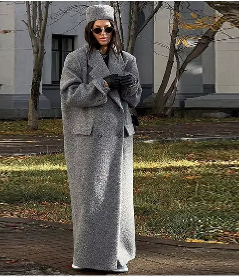 Fashion Turn Down Collar Autumn Winter Elegant Sleeve Coats Chic Pocket Long Jacket CODE: KAR4077