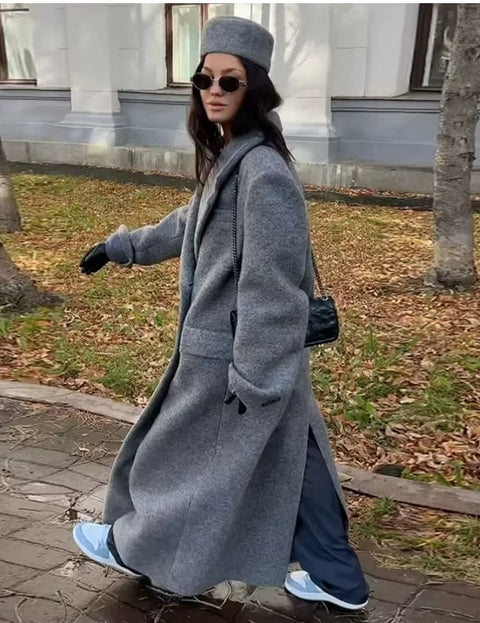 Fashion Turn Down Collar Autumn Winter Elegant Sleeve Coats Chic Pocket Long Jacket CODE: KAR4077