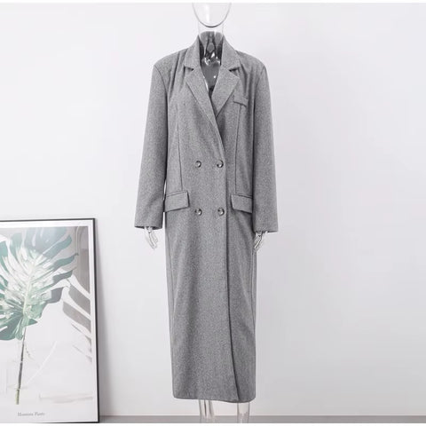 Fashion Turn Down Collar Autumn Winter Elegant Sleeve Coats Chic Pocket Long Jacket CODE: KAR4077