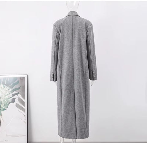 Fashion Turn Down Collar Autumn Winter Elegant Sleeve Coats Chic Pocket Long Jacket CODE: KAR4077