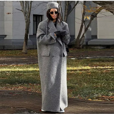 Fashion Turn Down Collar Autumn Winter Elegant Sleeve Coats Chic Pocket Long Jacket CODE: KAR4077