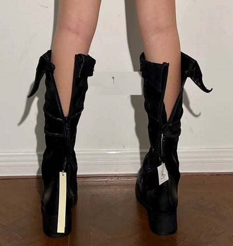 New Arrivals Rivet Tassel Knee High Round Toe Square Heel Boots CODE: KAR4078