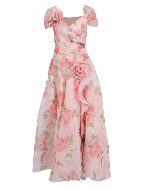 New Neck Off Shoulder Sleeve High Waist Print Long Dress CODE: KAR4080